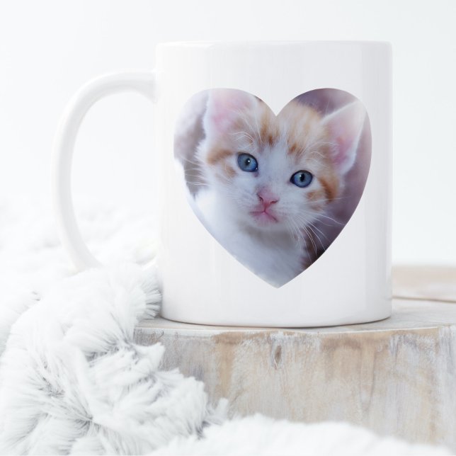 Caneca De Café Design Simples de Foto com Dois Corações (Criador carregado)
