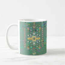 Caneca de café design, tribal, amarela e verde