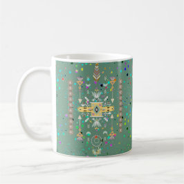 Caneca de café design, tribal, amarela e verde