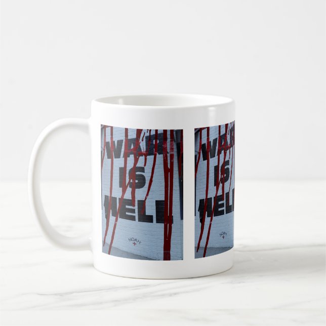 Caneca De Café Design Vermelho de Expressão Urbana War is Hell  (Esquerda)