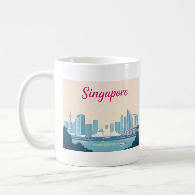 Caneca De Café Design Viagem de Singapura Pastel (Esquerda)