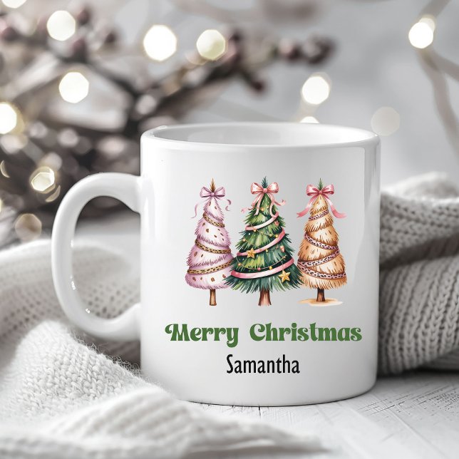 Caneca De Café Designer Leopard Christmas Trees Personalized Mug (Designer Leopard Christmas Trees Personalized Mug)