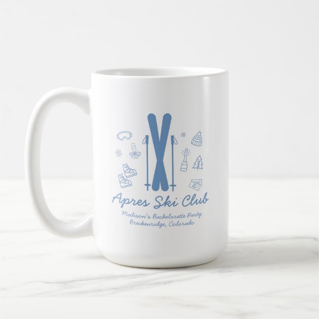 Caneca De Café Despedida de Solteira de Esqui Último Brinde Azul  (Esquerda)