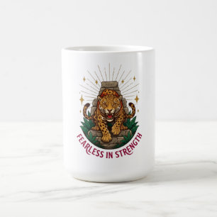 Caneca De Café Destemida em Força Gráfica de Jaguar Asteca Femini