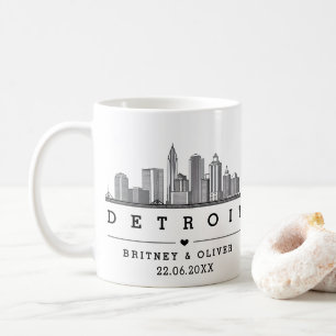 Caneca De Café DETROIT Skyline - Favor de Casamento Personalizado