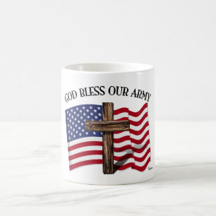 Caneca De Café DEUS ABENÇOE NOSSO EXÉRCITO com cruz robusta e ban