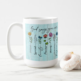 Caneca De Café "Deus diz que você é..." Design de Fé Personalizáv