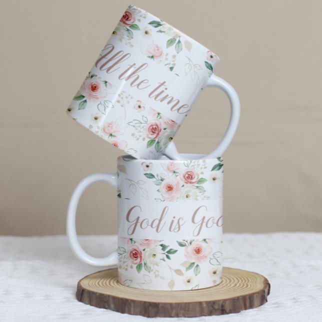 Caneca De Café "Deus É Bom. O Tempo Todo." Floral Mug ("God Is Good. All The Time." Floral Mug)