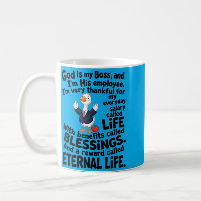 Caneca De Café Deus É Chefe Empregado Pato Fofo Cristão (Esquerda)