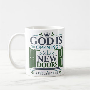 Caneca De Café Deus Está Abrindo Novas Portas Citação Cristã Mode