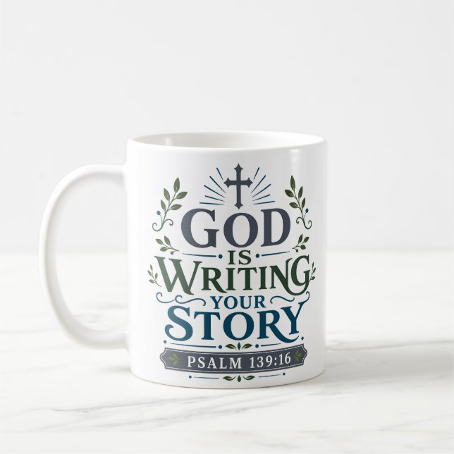 Caneca De Café Deus Está Escrevendo a Sua História Citação de Fé  (Esquerda)
