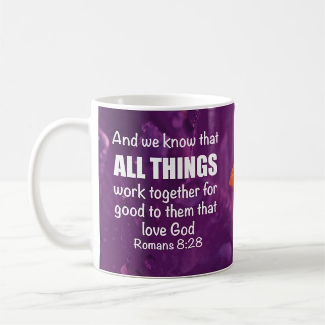 Caneca De Café DEUS ESTÁ NO CONTROLE Romanos 8:28 Escritura Crist (Esquerda)