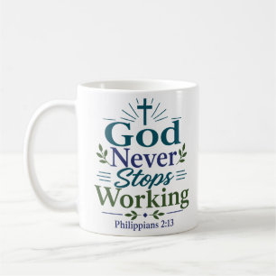 Caneca De Café Deus Nunca Deixa de Trabalhar Encorajamento Bíblic