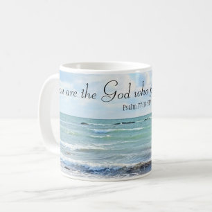 Caneca De Café Deus Que Faz Milagres Oceano Bíblia Azul Verso