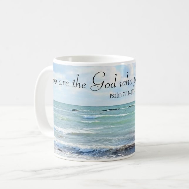 Caneca De Café Deus Que Faz Milagres Oceano Bíblia Azul Verso (Frente Esquerda)