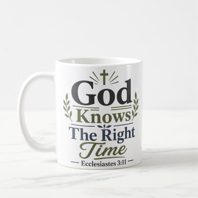Caneca De Café Deus Sabe o Tempo Certo Versículo Bíblico Clássico (Esquerda)