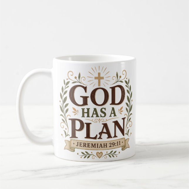 Caneca De Café Deus Tem Um Plano Citação Inspiradora Da Fé Cristã (Esquerda)