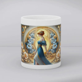 Caneca De Café Deusa Dourada em Flor de Art Nouveau