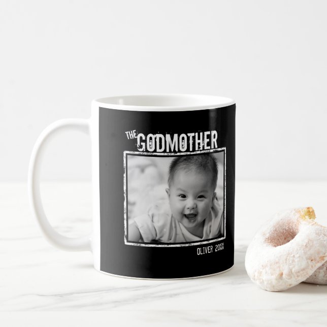 Caneca De Café DeusMãe | Foto personalizada e nome preto (Com Donut)