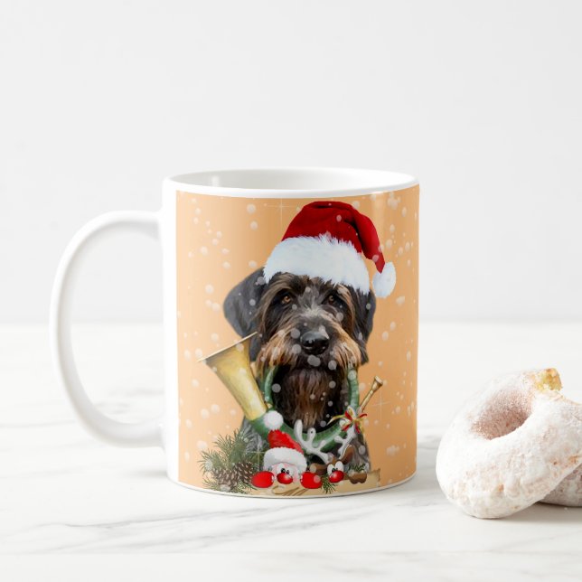 Caneca De Café Deutsch Drahthaar, Feliz Natal! Botão Magnet (Com Donut)