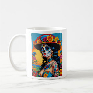 Caneca De Café Dia Colorido do Teto de Arte Floral Morta