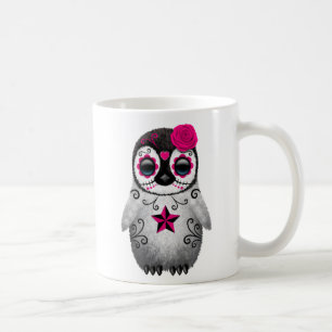 Caneca De Café Dia cor-de-rosa do pinguim inoperante do crânio d