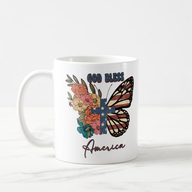 Caneca De Café Dia da Independência do Boho "América Deus abençoe (Esquerda)