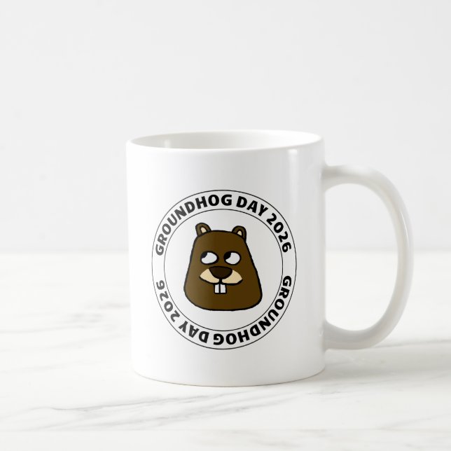 Caneca De Café Dia da Marmota 2026 com rosto de Marmota (Direita)