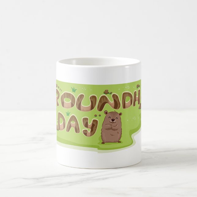 Caneca De Café Dia da Marmota Letreiro de Madeira (Criador carregado)