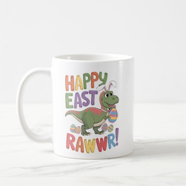 Caneca De Café Dia da páscoa Dinossauro Engraçado Feliz Eastrawaw (Esquerda)