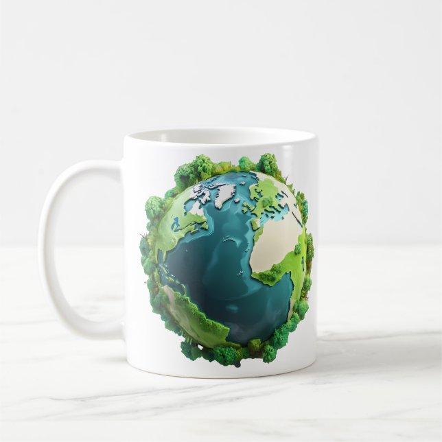 Caneca De Café Dia da Terra - Terra Verde e Azul com árvores (Esquerda)