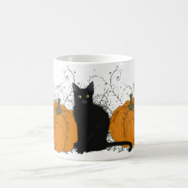 Caneca De Café Dia das Bruxas de Gato Negro e Pumpkins