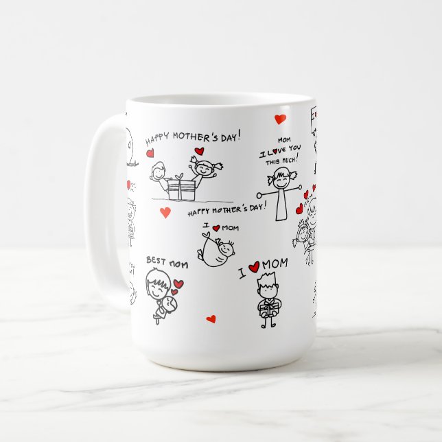 Caneca De Café Dia das Mães de Arte com Figura de Pau (Frente Esquerda)
