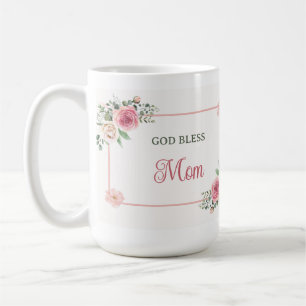 Caneca De Café Dia das Mães Deus Abençoe a Mamãe – Floral em Aqua