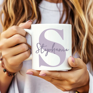Caneca De Café Dia das Mães   Inicial de Monograma Roxo Moderno M