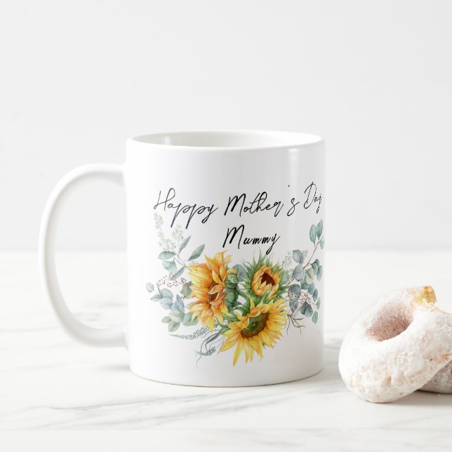 Caneca De Café Dia das Mães Mamãe Girassol Eucalipto (Com Donut)