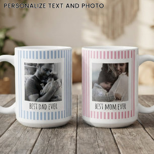 Caneca De Café Dia das Mães Personalizado Mãe e Pai Listras Azu