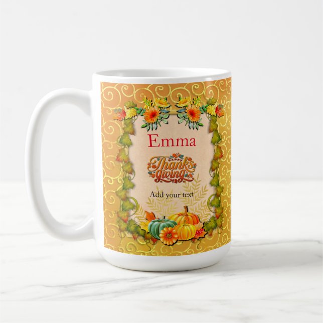 Caneca De Café Dia de Ação de Graças Outono Folhas de Bordo e abó (Esquerda)