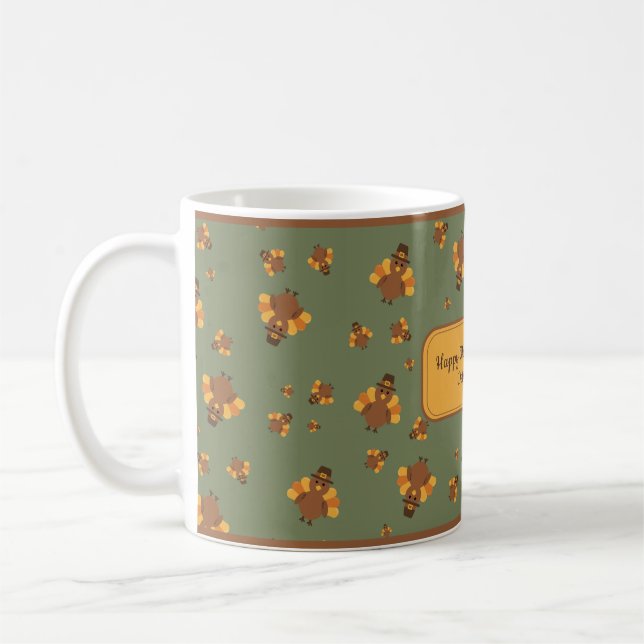 Caneca De Café Dia de Ação de Graças Outono Verde Peru (Esquerda)