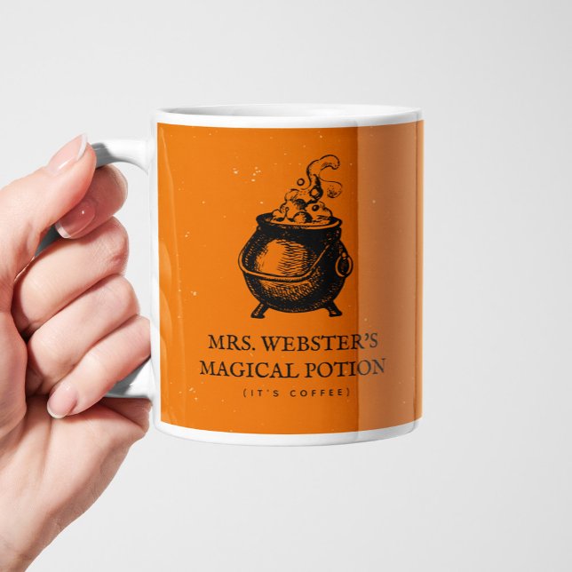 Caneca De Café Dia de as Bruxas engraçado mágico laranja (Criador carregado)
