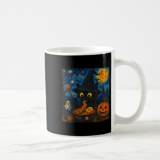 Caneca De Café Dia de as Bruxas engraçado Negro Gato Comendo Rame (Direita)