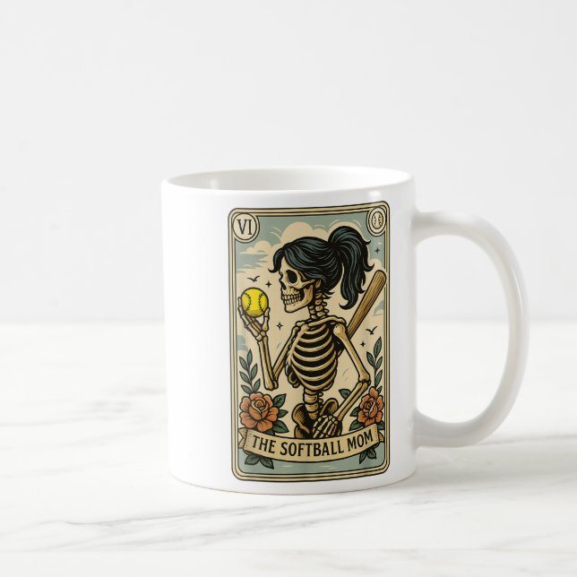Caneca De Café Dia de as Bruxas engraçado Softball Mamãe Skeleton (Direita)