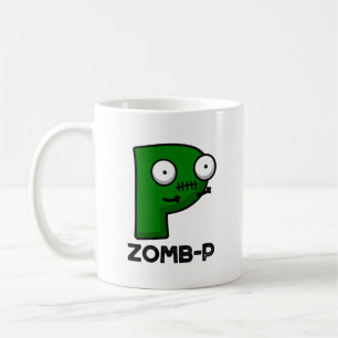 Caneca De Café Dia de as Bruxas engraçado Zombie-P, alfabeto P,