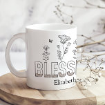 Caneca De Café dia de as mães "Abençoada Mãe", Preto e Branco<br><div class="desc">Honre a mãe especial na sua vida com a Dia de as mães "Bênçada Mãe", Black and White Floral Coffee Mug. Esta caneca elegante apresenta um sofisticado design floral preto e branco, definindo lindamente a mensagem sentida "Abençoada Mamãe." A paleta monocromática de eterno e os delicados sotaques florais fazem desta...</div>