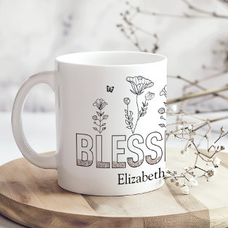 Caneca De Café dia de as mães "Abençoada Mãe", Preto e Branco