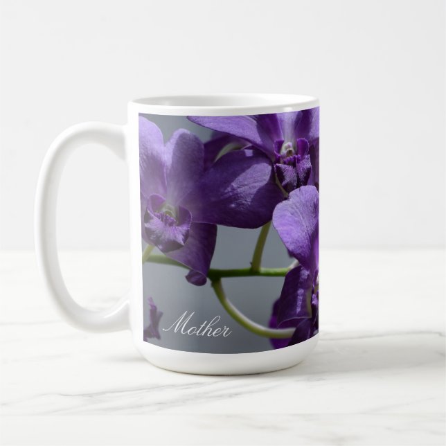 Caneca De Café Dia de as mães de orquídeas roxas Elegantes (Esquerda)