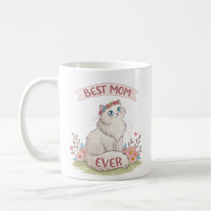 Caneca De Café dia de as mães do gato floral de aquarela