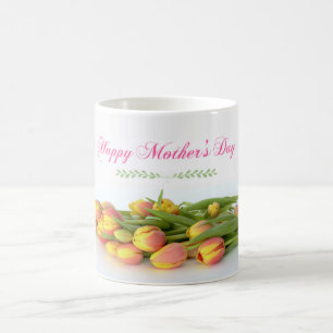 Caneca De Café Dia de as mães Feliz com Tulipas Amarelas e Laranj