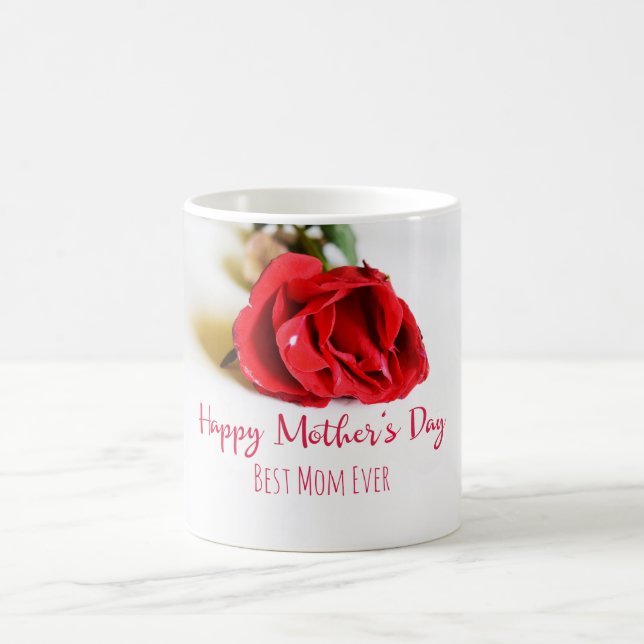 Caneca De Café Dia de as mães feliz com uma Rosa vermelha Solteir (Centro)