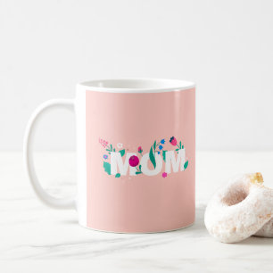 Caneca De Café Dia de as mães feliz, cor-de-rosa e verde
